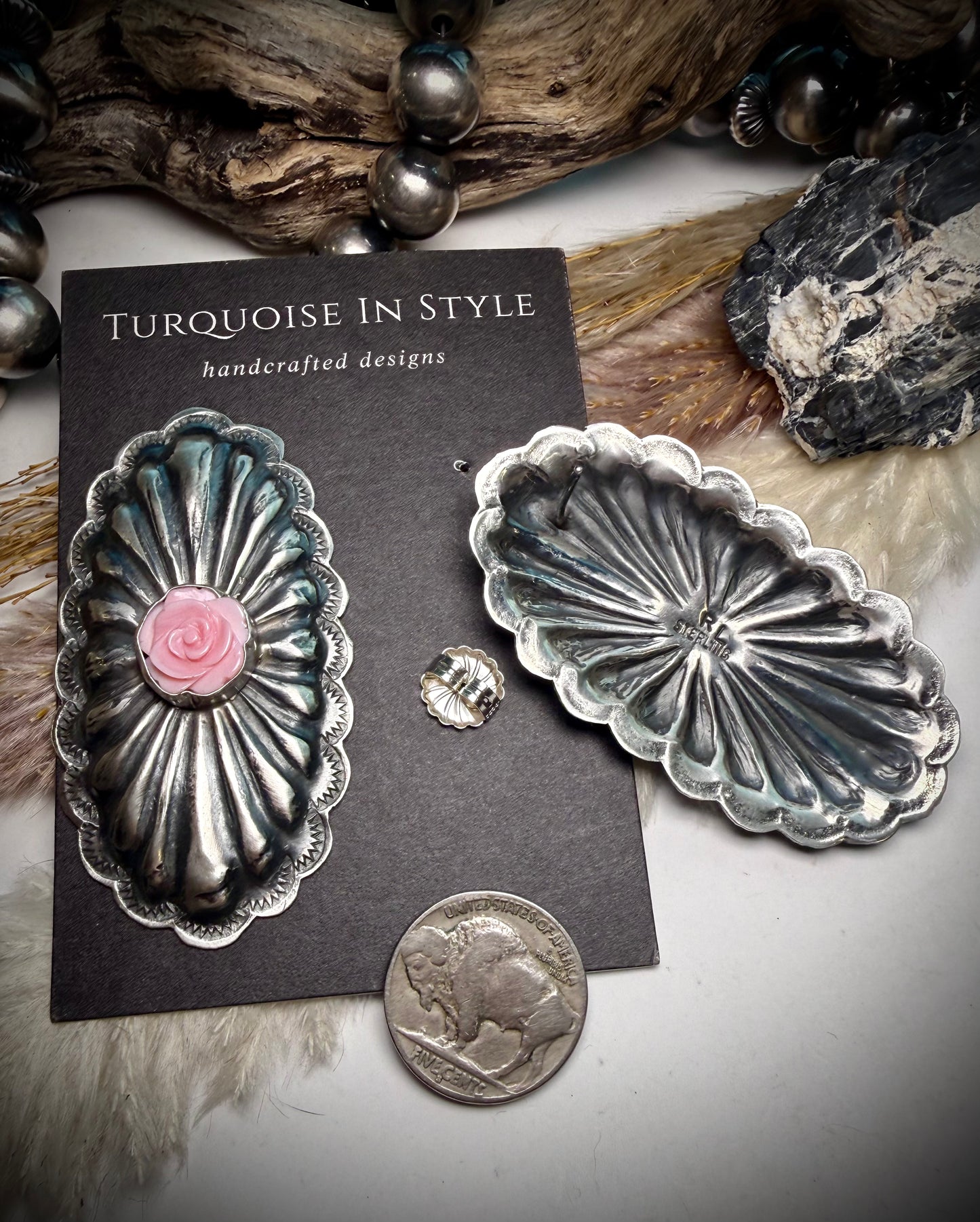 Pink Conch Rose Earrings by Rita Lee