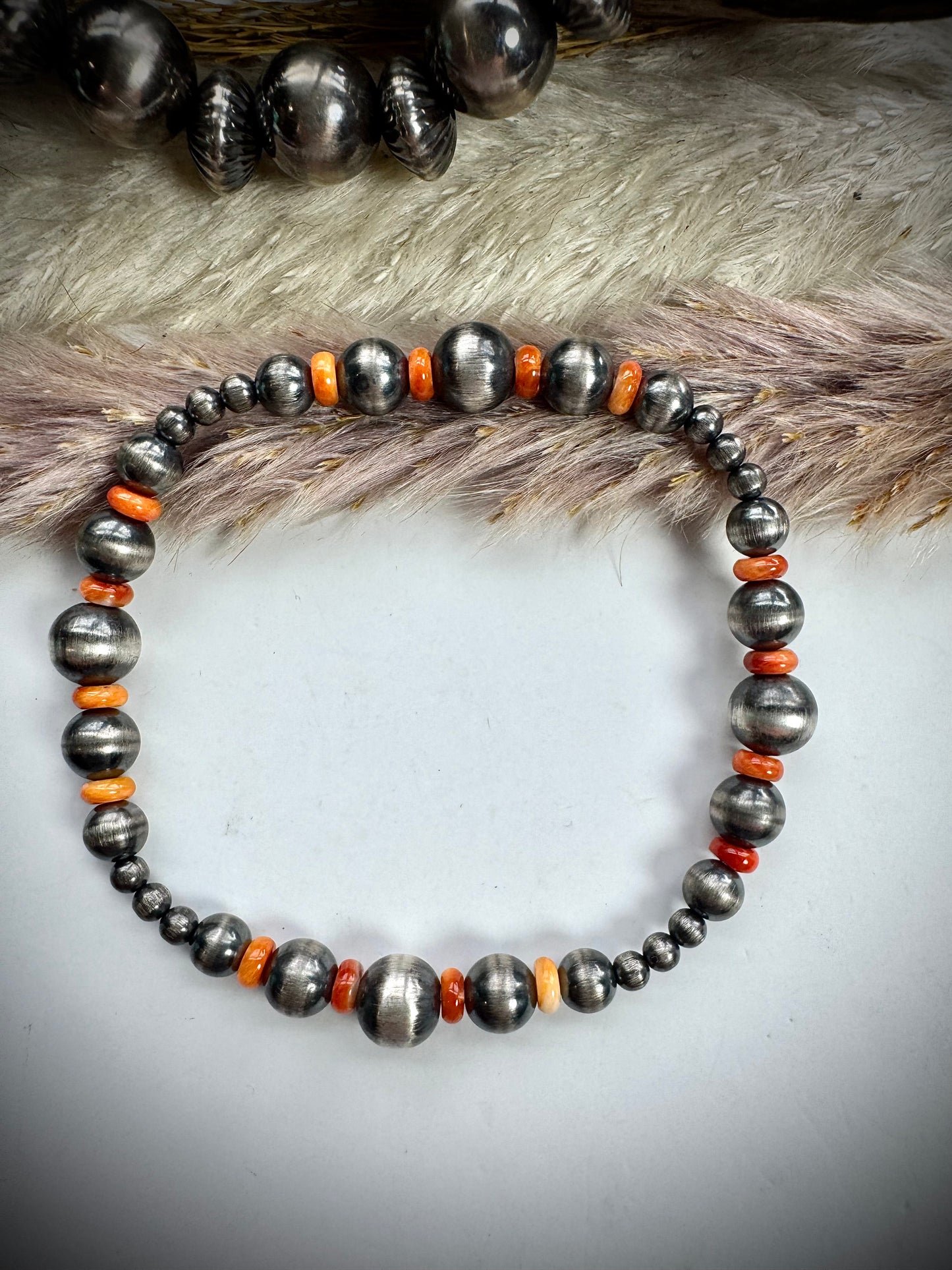 Orange Spiny & Pearl Stretch Bracelet