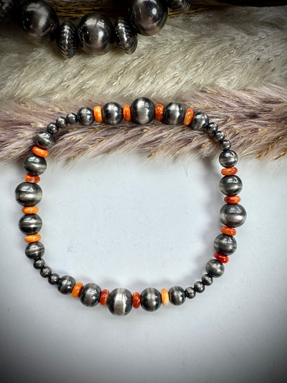 Orange Spiny & Pearl Stretch Bracelet