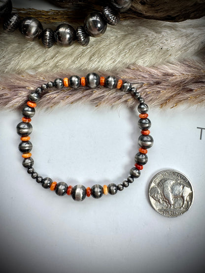 Orange Spiny & Pearl Stretch Bracelet