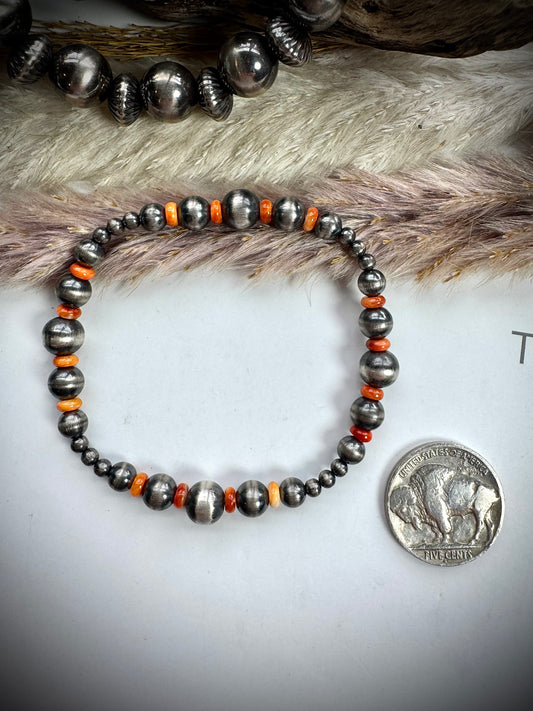 Orange Spiny & Pearl Stretch Bracelet