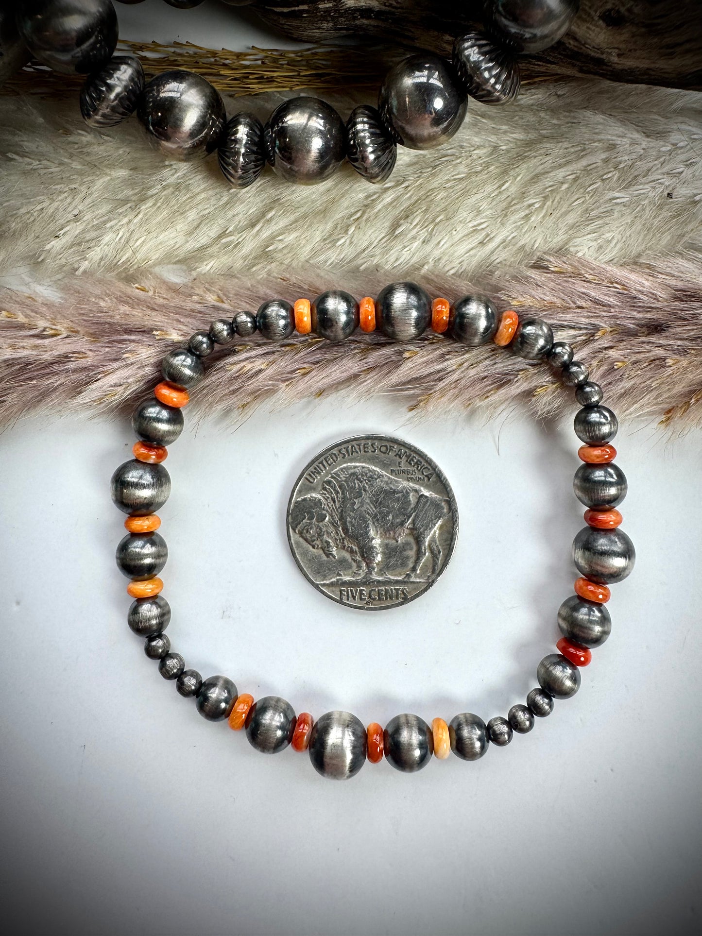 Orange Spiny & Pearl Stretch Bracelet