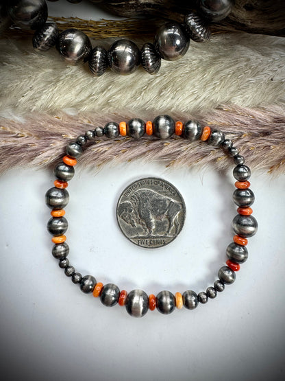 Orange Spiny & Pearl Stretch Bracelet