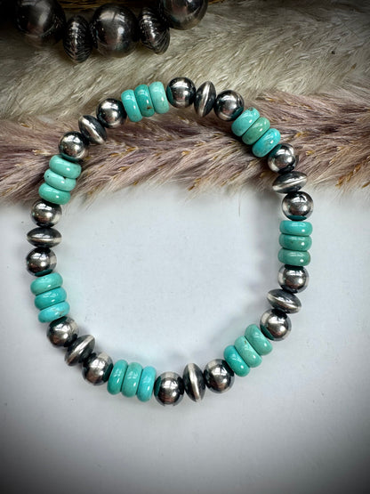 Turquoise & Pearl Stretch Bracelet