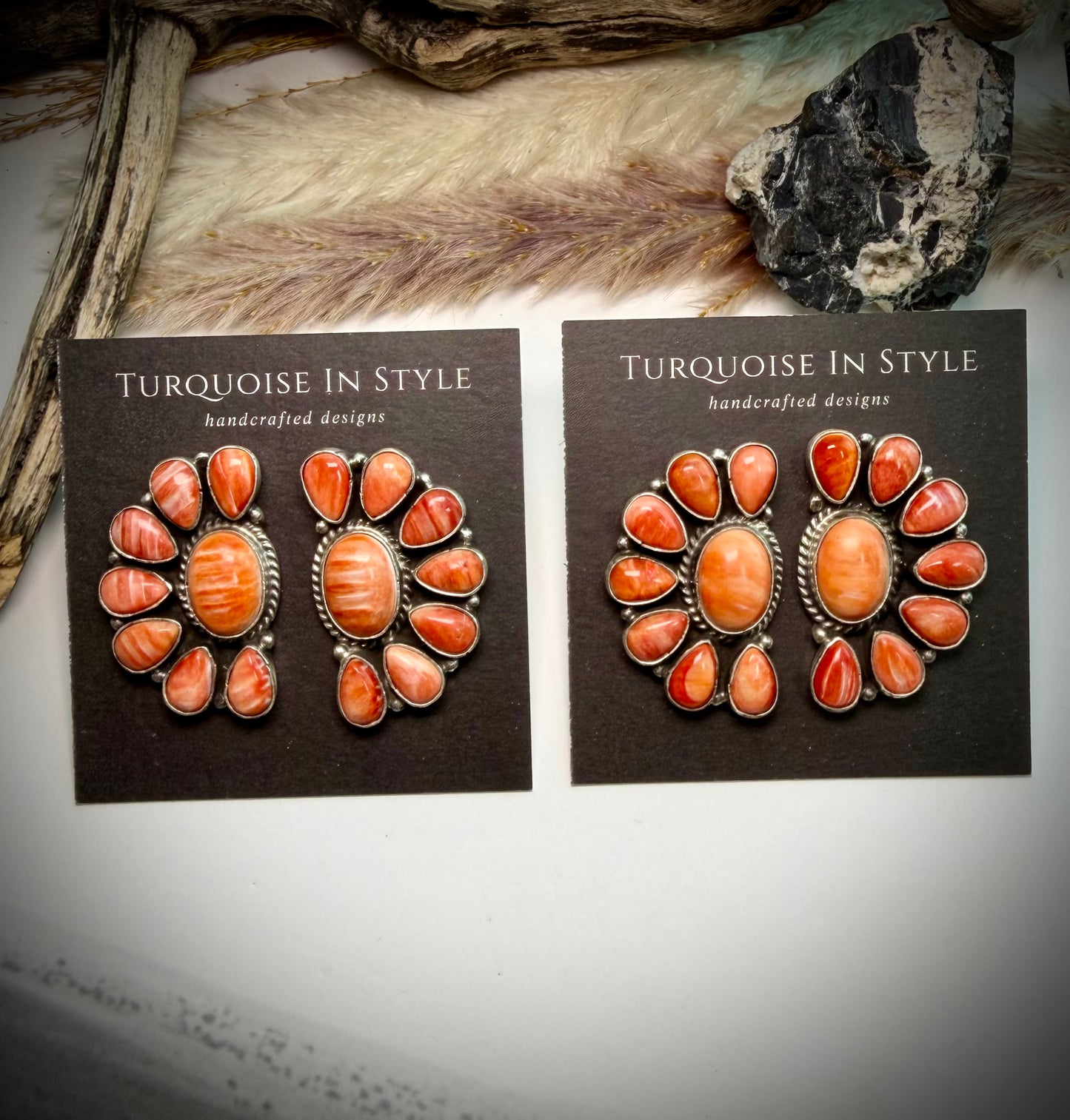Red/Orange Spiny Marcella James Cluster Earrings