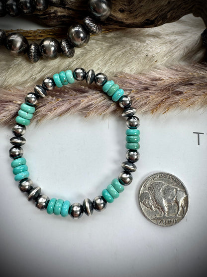 Turquoise & Pearl Stretch Bracelet
