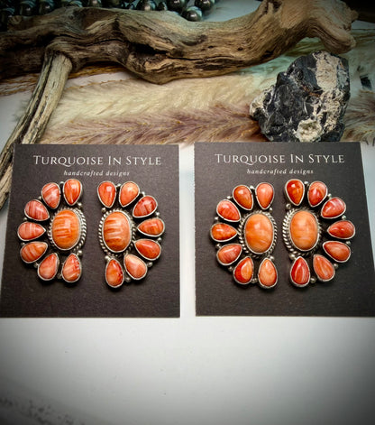 Red/Orange Spiny Marcella James Cluster Earrings