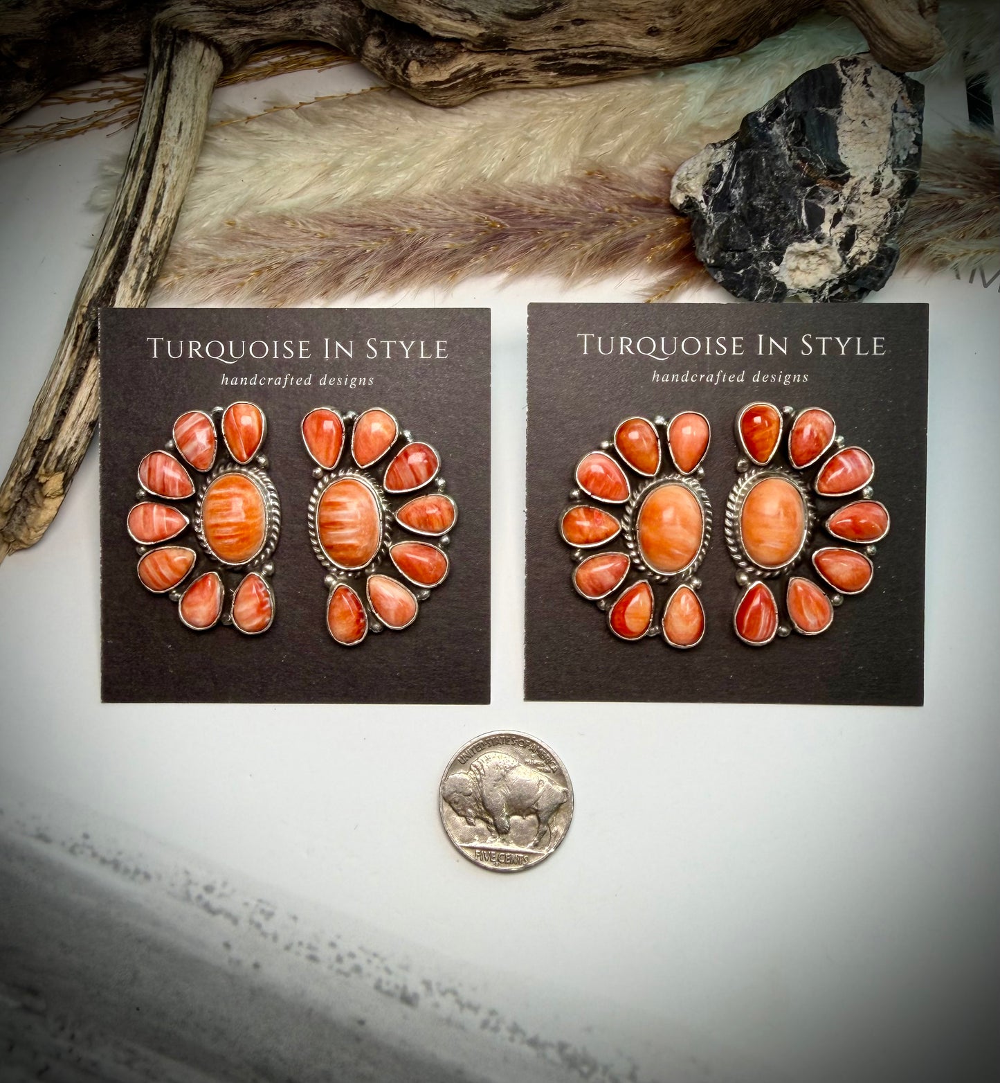 Red/Orange Spiny Marcella James Cluster Earrings