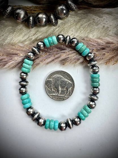Turquoise & Pearl Stretch Bracelet