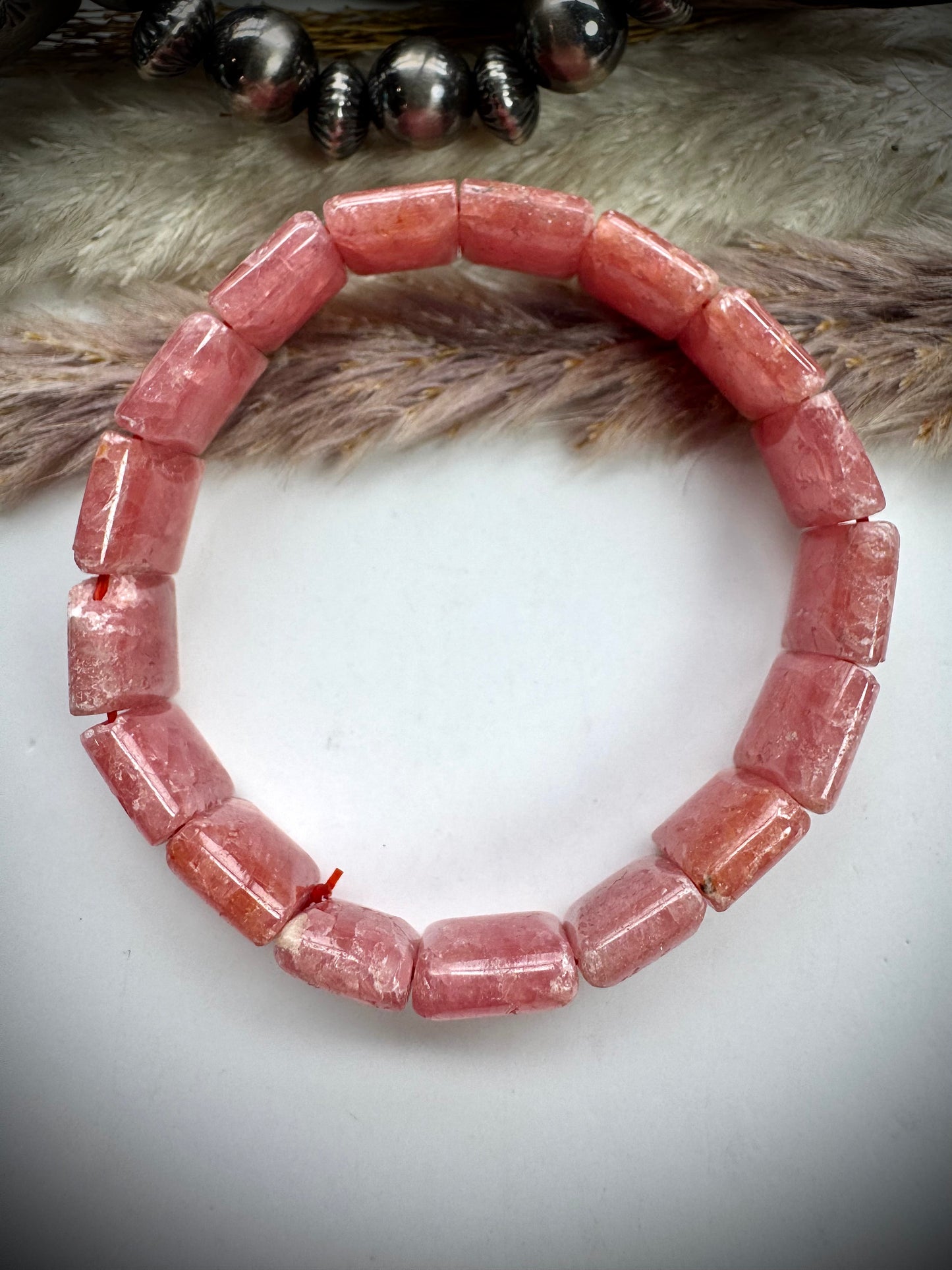 Rhodochrosite Square Stone Stretch Bracelet