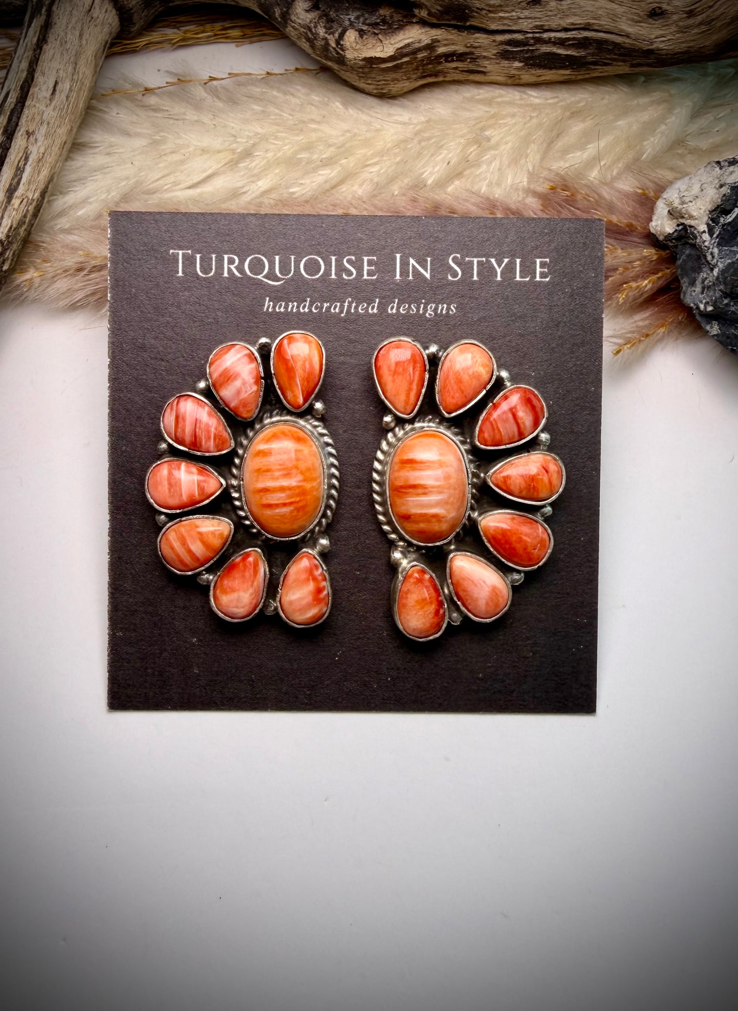 Red/Orange Spiny Marcella James Cluster Earrings