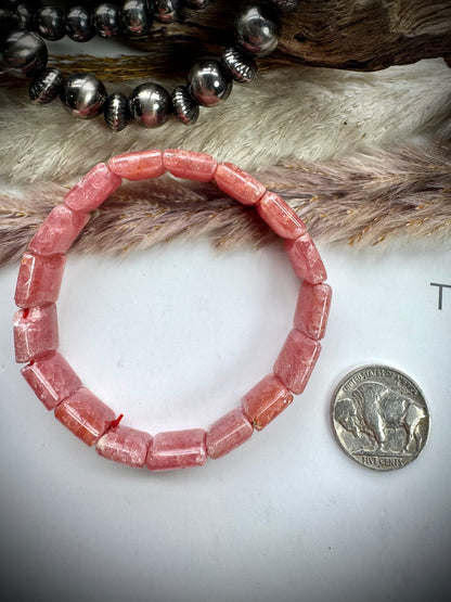 Rhodochrosite Square Stone Stretch Bracelet