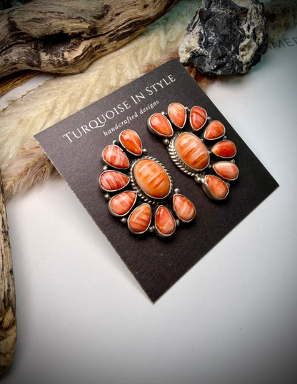 Red/Orange Spiny Marcella James Cluster Earrings