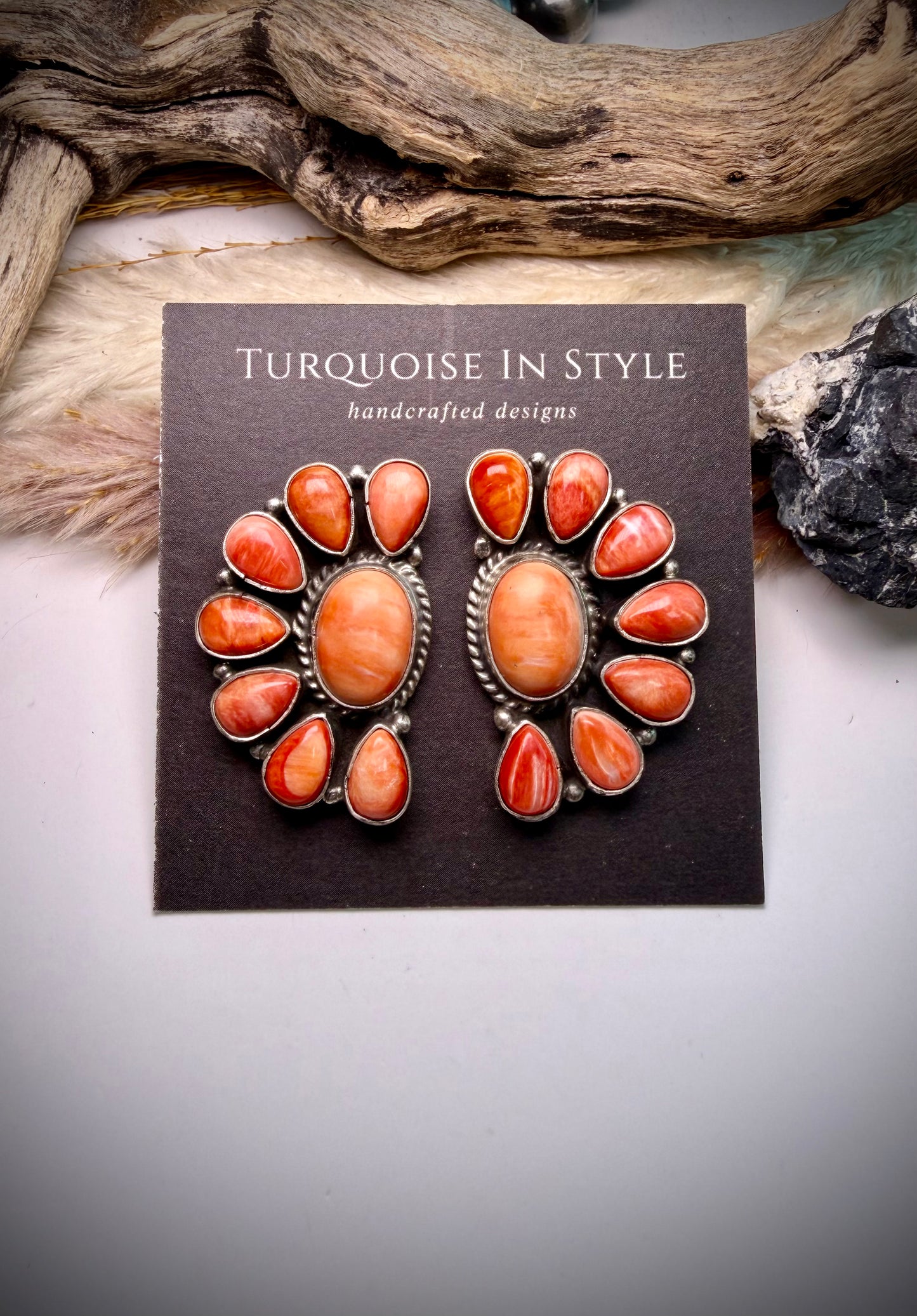 Red/Orange Spiny Marcella James Cluster Earrings