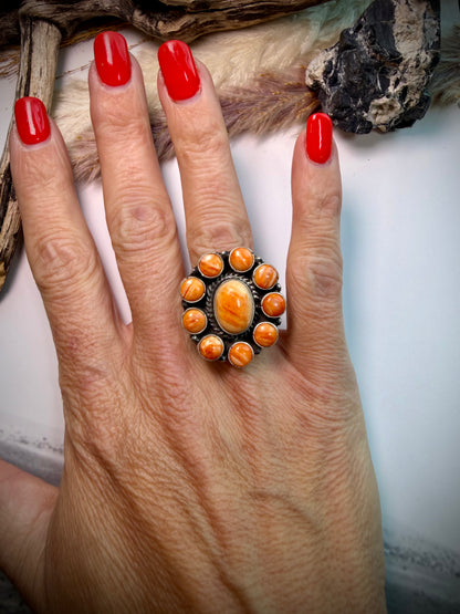 Marcella James Orange Spiny Cluster Ring