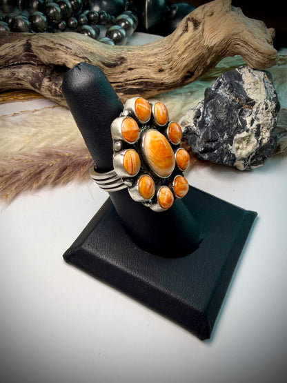Marcella James Orange Spiny Cluster Ring