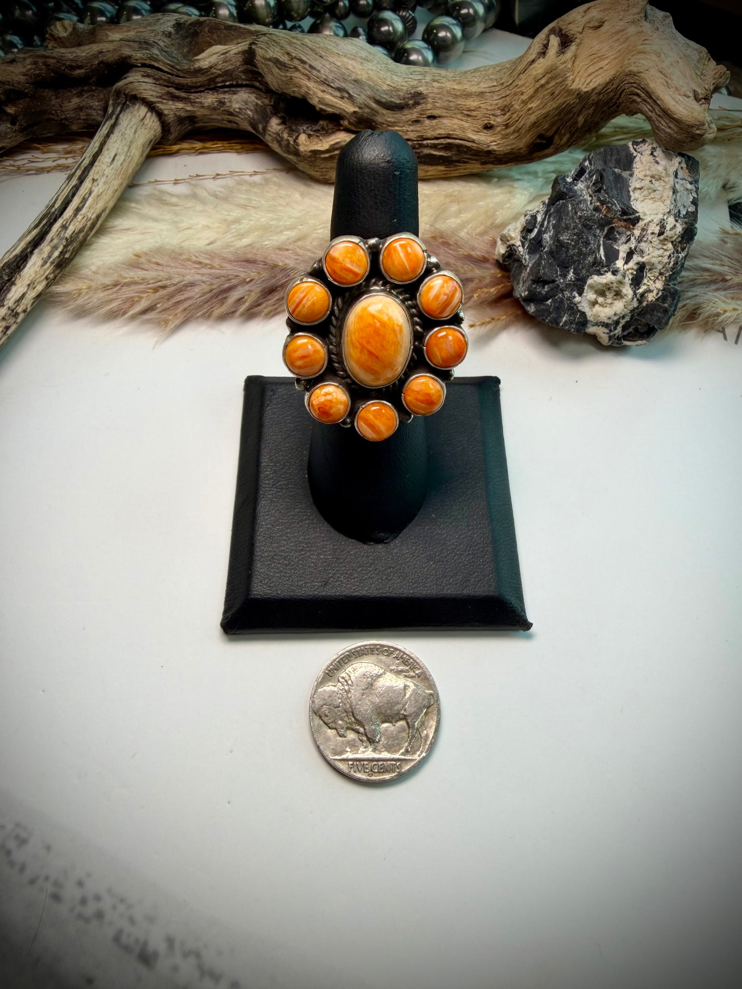 Marcella James Orange Spiny Cluster Ring