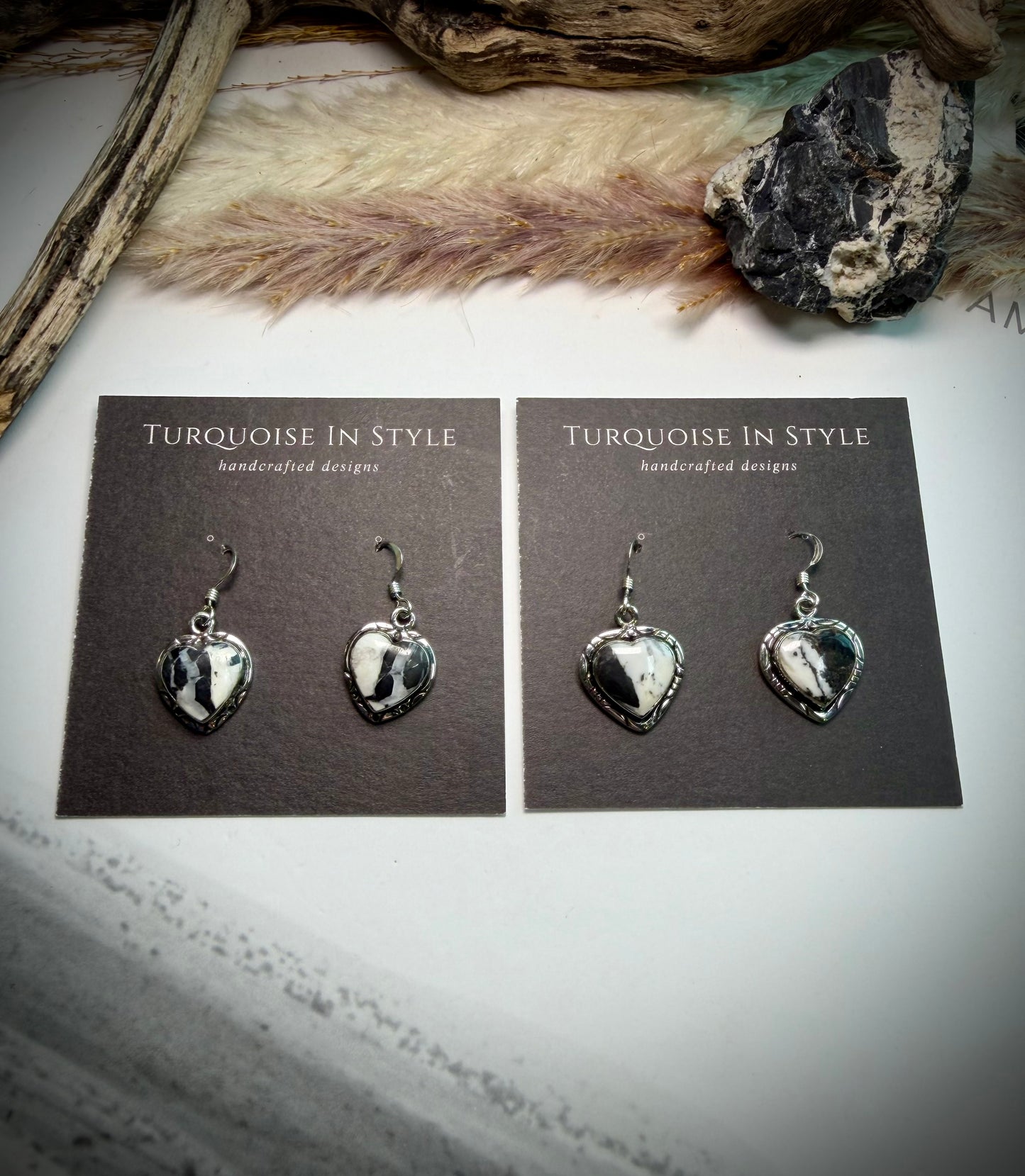 White Buffalo Heart Earrings