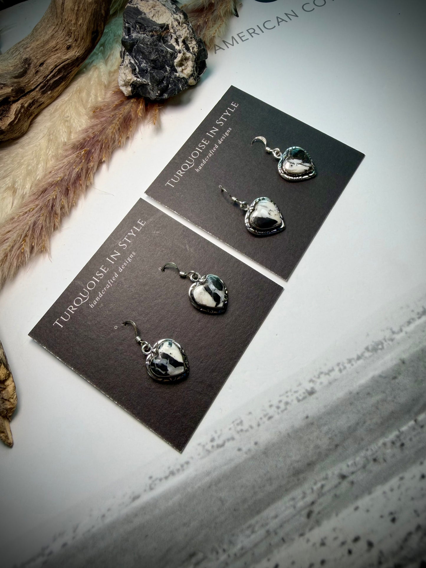 White Buffalo Heart Earrings