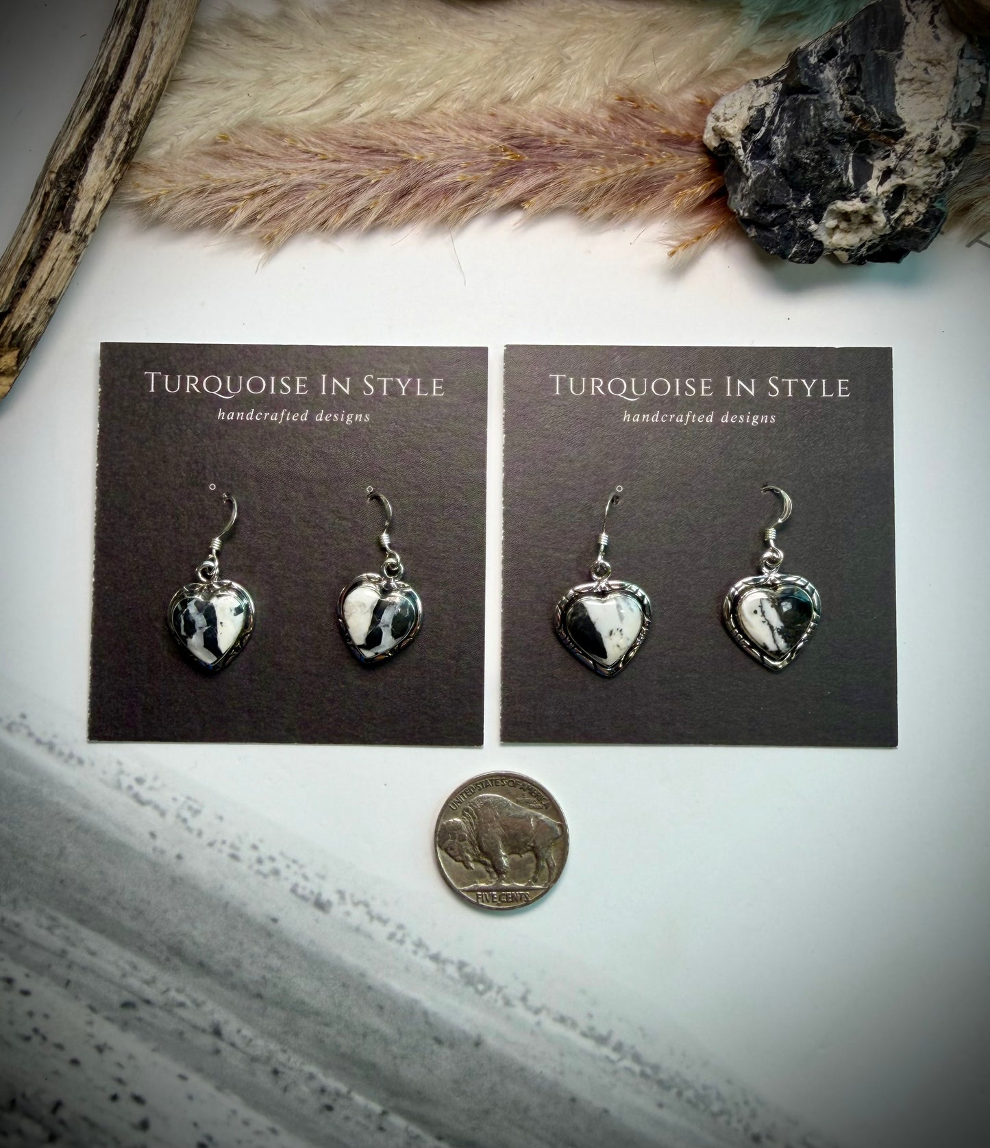 White Buffalo Heart Earrings