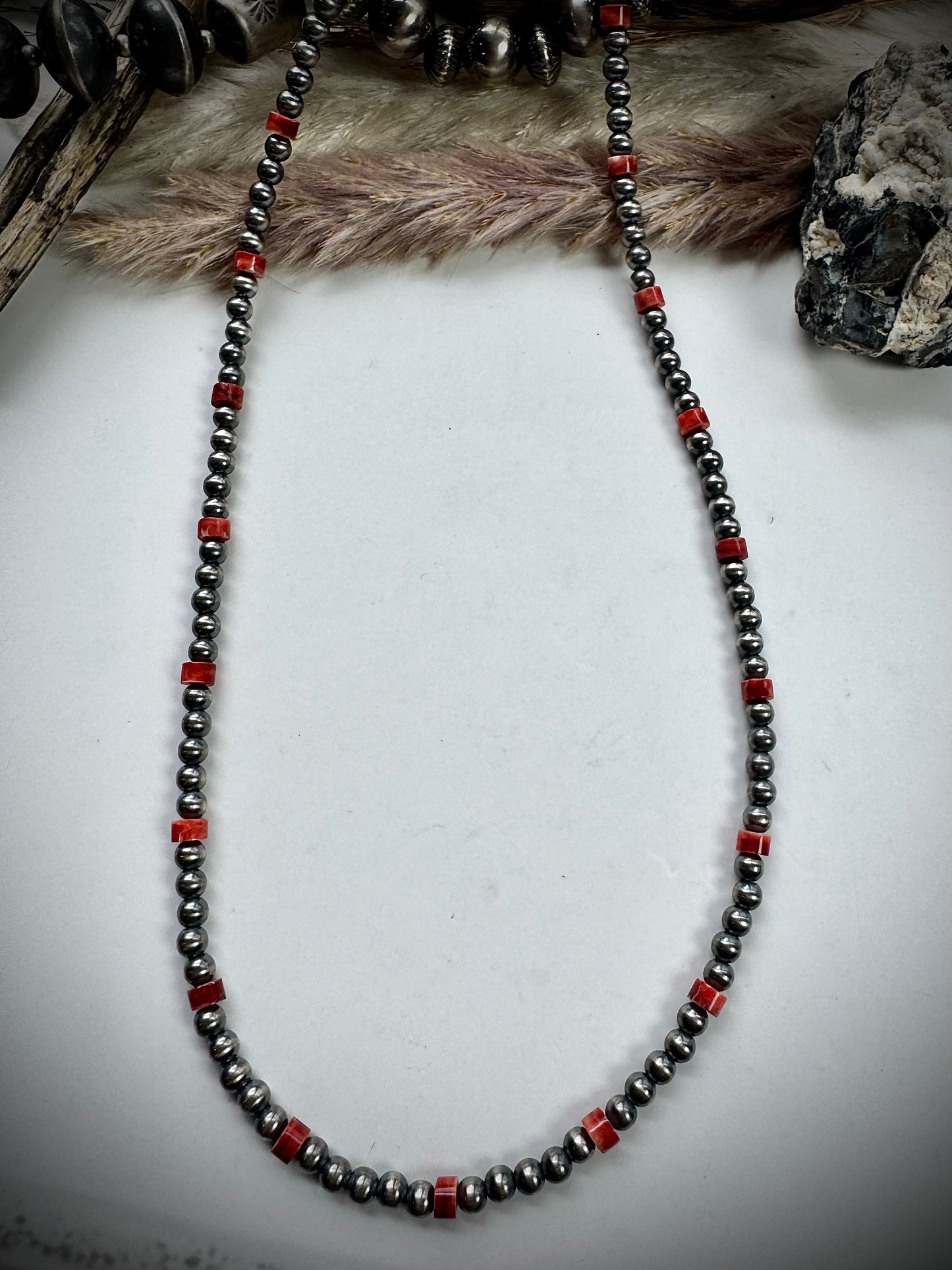 Red Spiny and 4mm Pearl Necklace