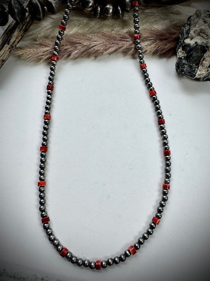 Red Spiny and 4mm Pearl Necklace