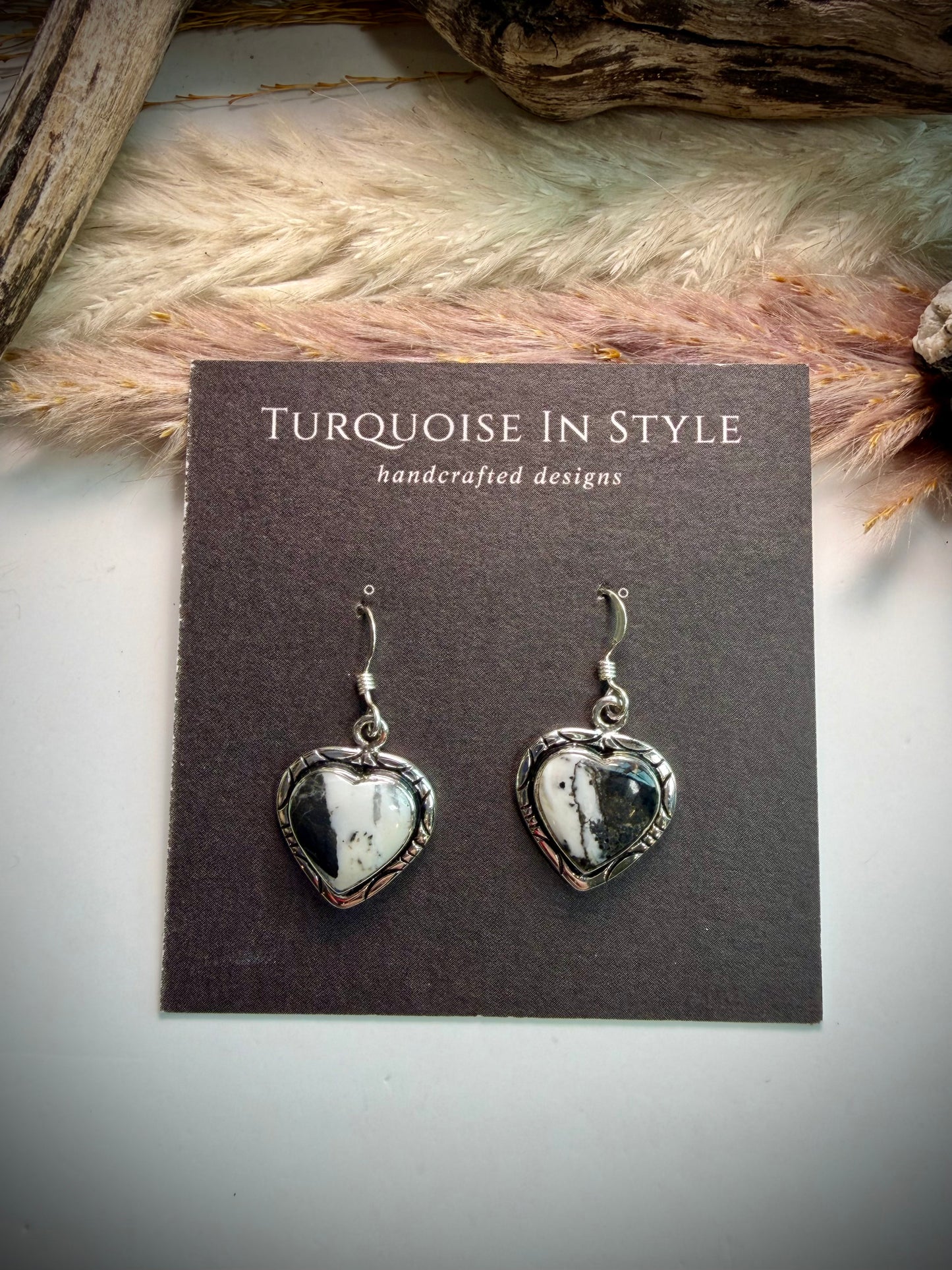 White Buffalo Heart Earrings