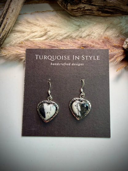 White Buffalo Heart Earrings