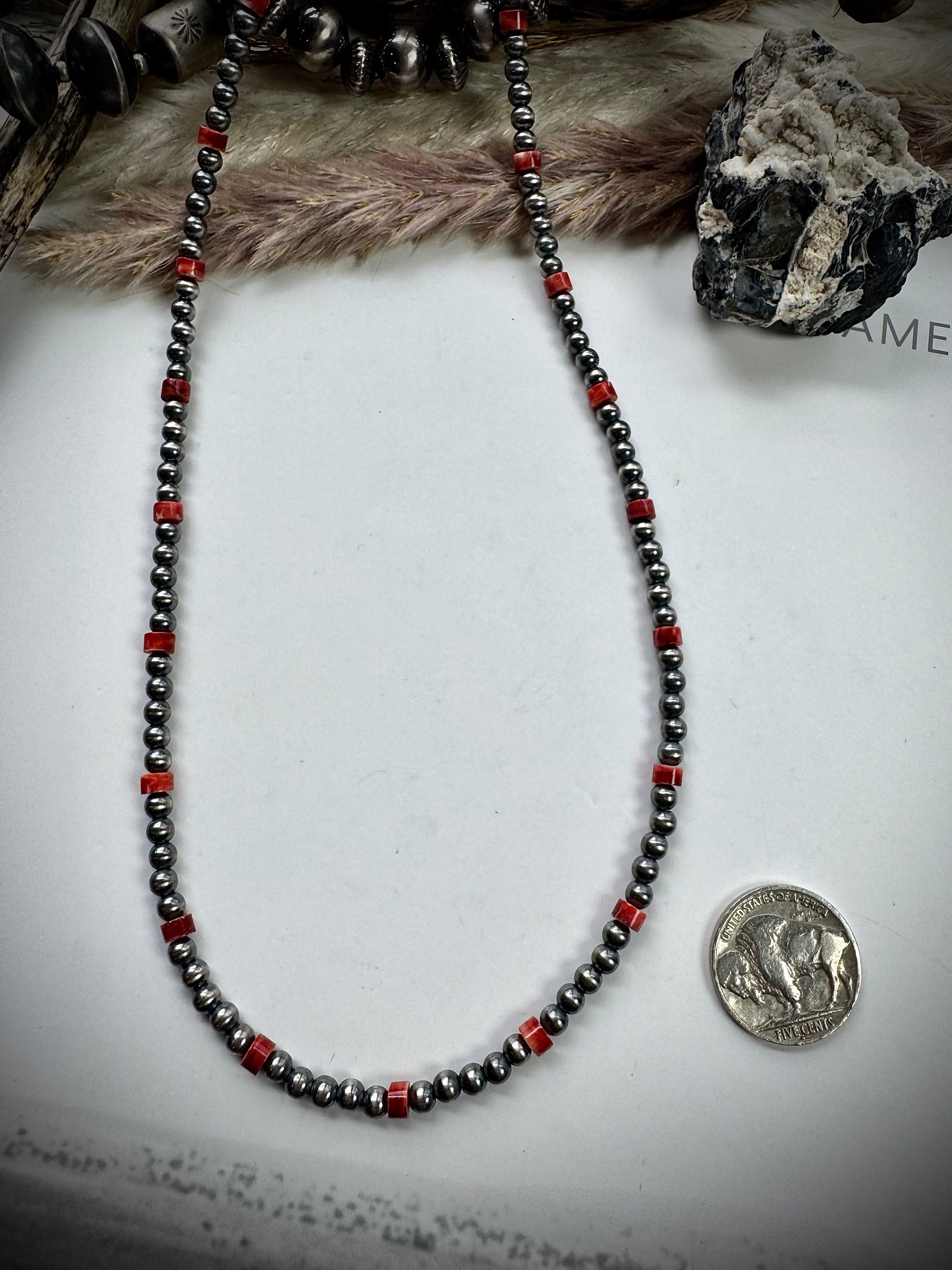 Red Spiny and 4mm Pearl Necklace