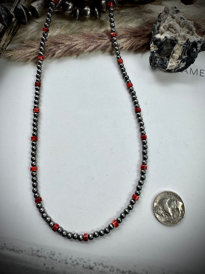 Red Spiny and 4mm Pearl Necklace