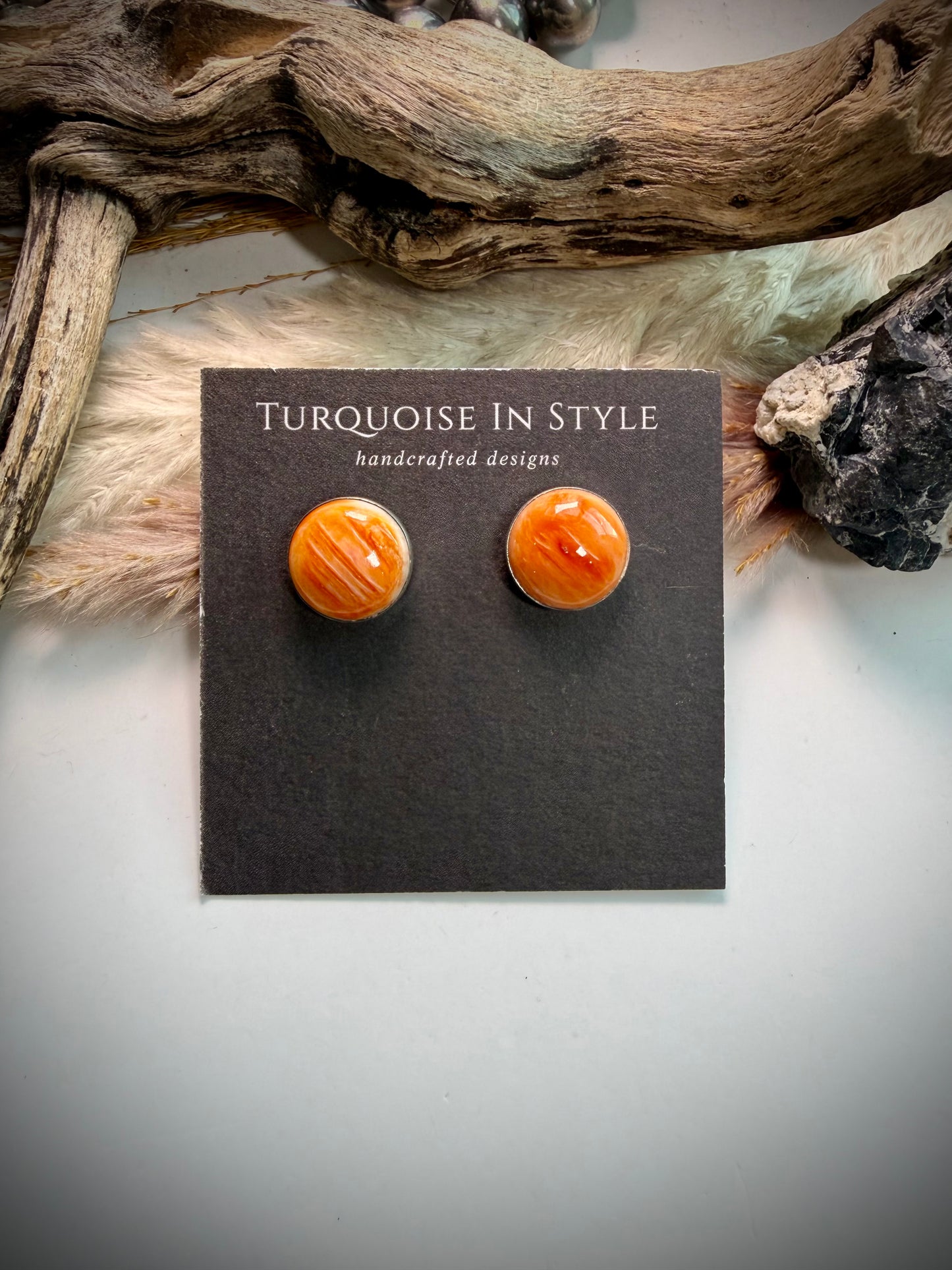 Orange Spiny Round Earings