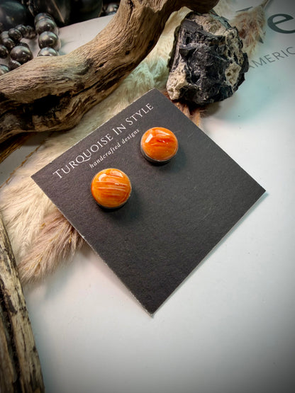 Orange Spiny Round Earings