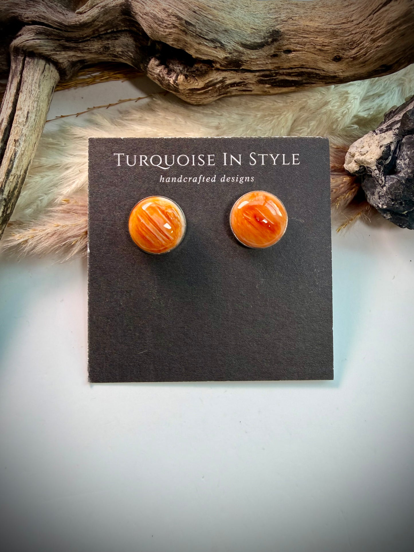 Orange Spiny Round Earings
