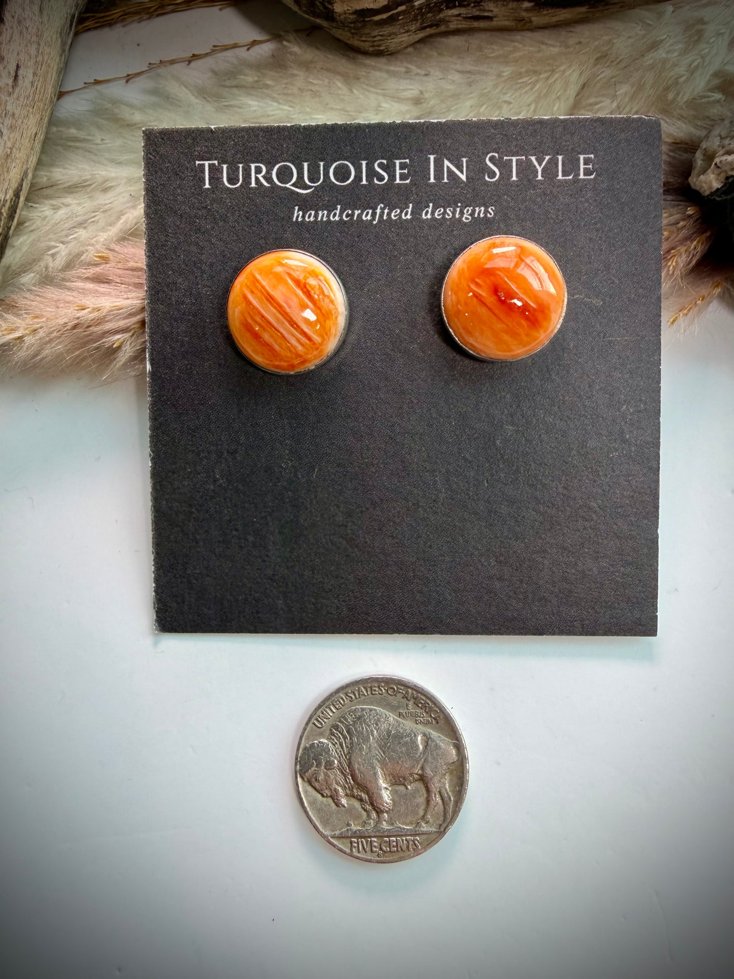 Orange Spiny Round Earings