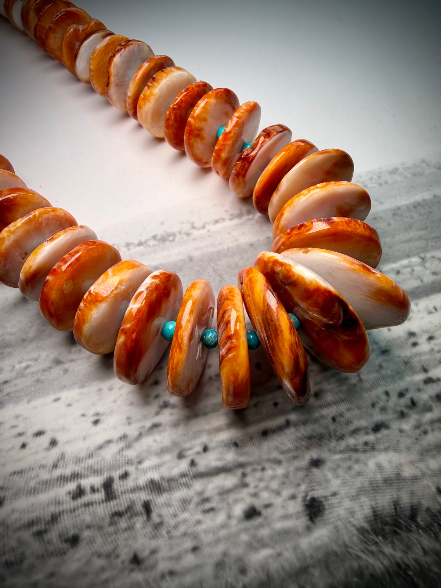 Large Orange Spiny & Turquoise Graduated Necklace