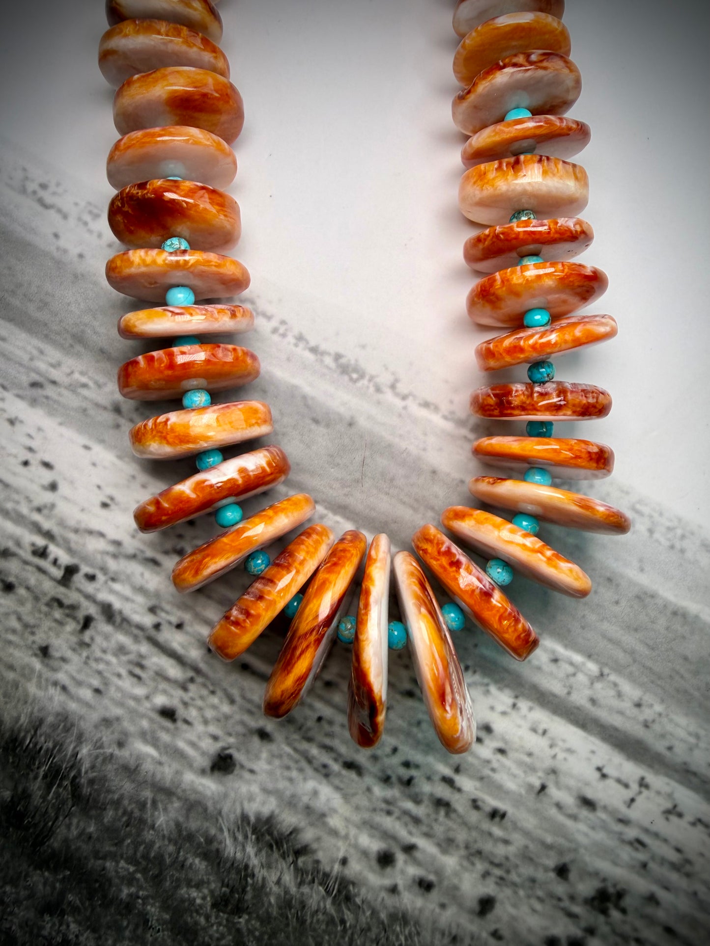 Large Orange Spiny & Turquoise Graduated Necklace