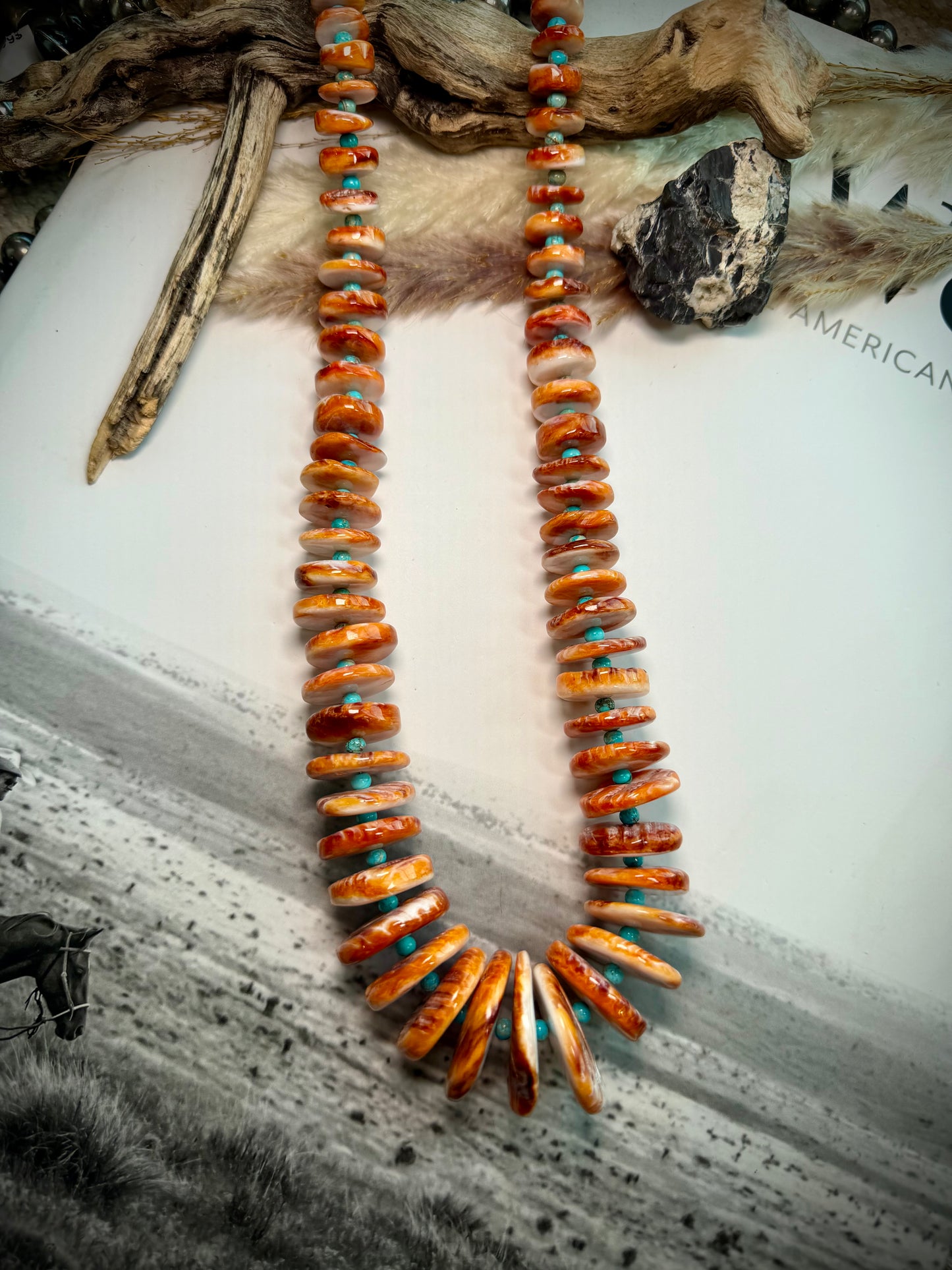 Large Orange Spiny & Turquoise Graduated Necklace
