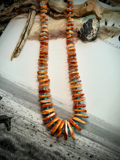 Large Orange Spiny & Turquoise Graduated Necklace