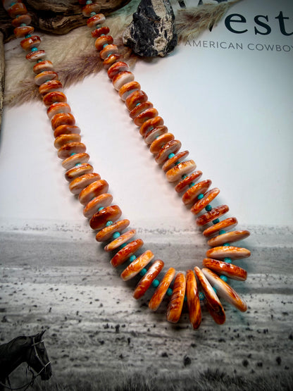 Large Orange Spiny & Turquoise Graduated Necklace