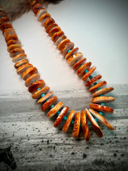 Large Orange Spiny & Turquoise Graduated Necklace