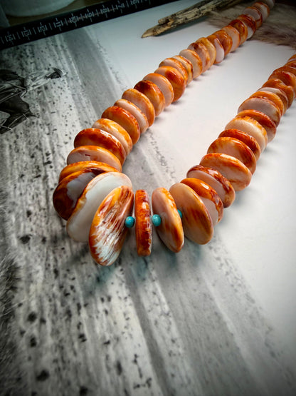 Large Orange Spiny & Turquoise Graduated Necklace