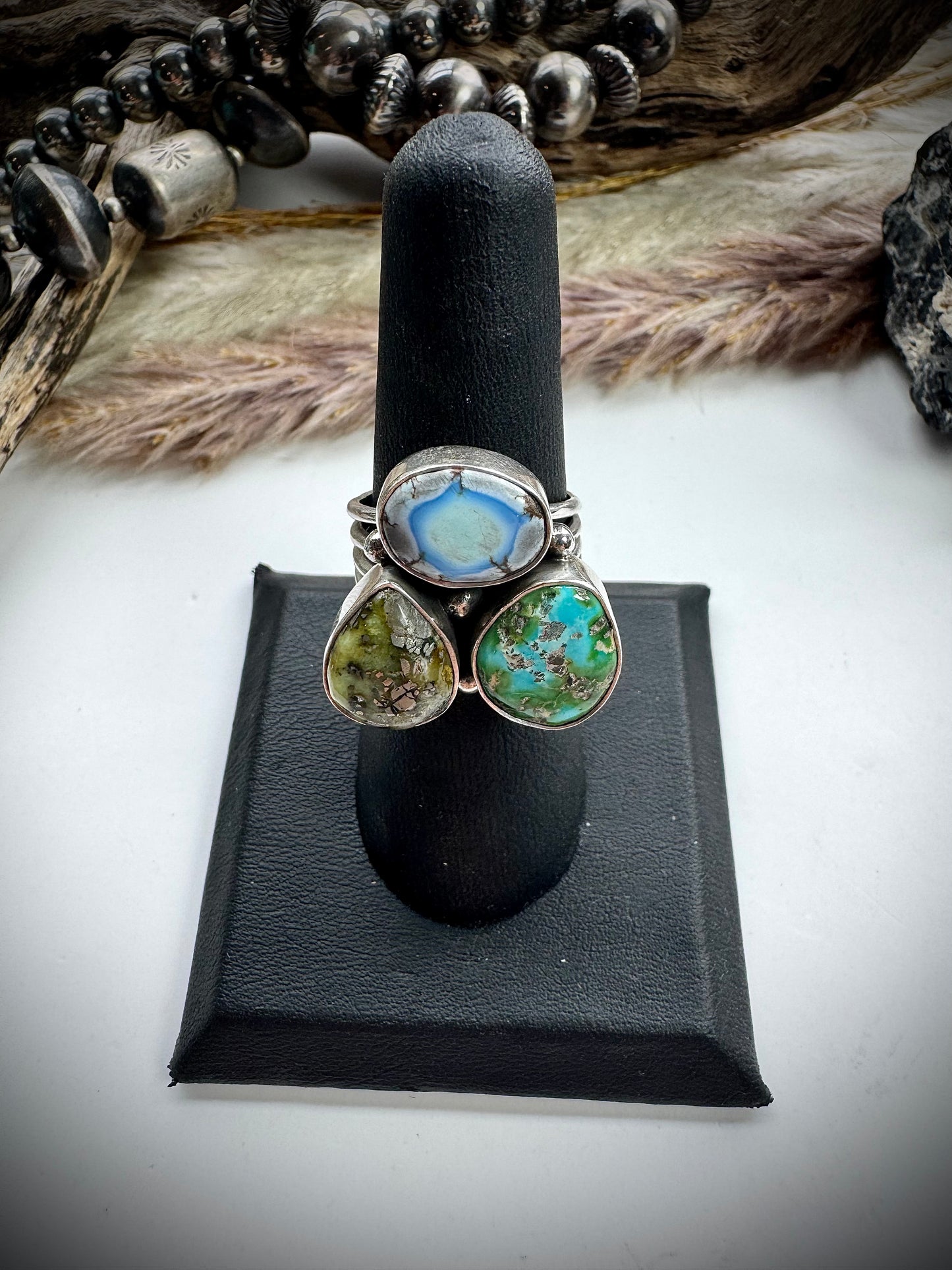Three Stone Mixed Mine Ring- Size 7