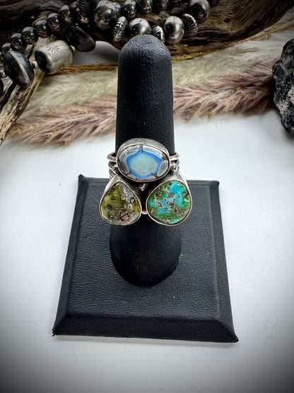 Three Stone Mixed Mine Ring- Size 7