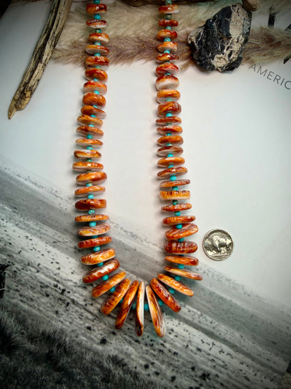 Large Orange Spiny & Turquoise Graduated Necklace