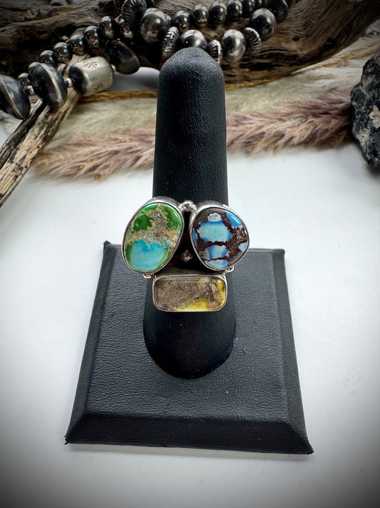 Three Stone Mixed Mine Ring- 8