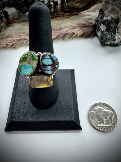 Three Stone Mixed Mine Ring- 8