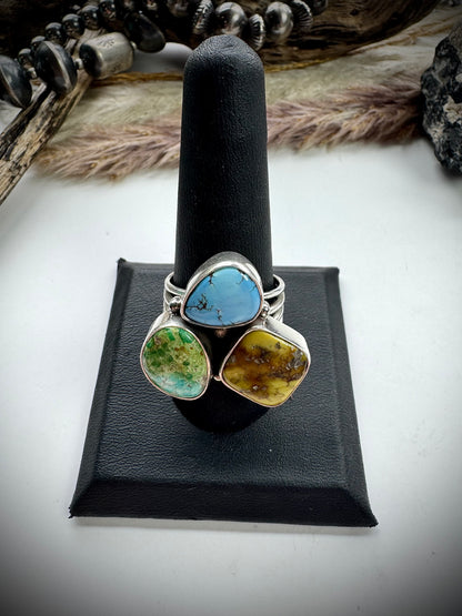 Three Stone Mixed Mine Ring- Size 10