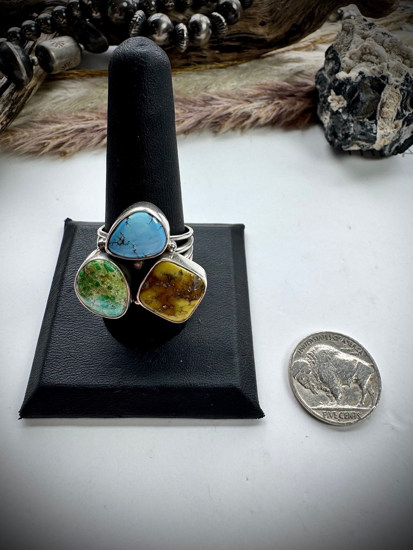 Three Stone Mixed Mine Ring- Size 10