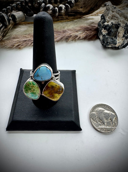 Three Stone Mixed Mine Ring- Size 10