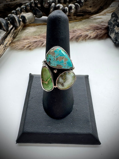 Three Stone Mixed Mine Ring- Size 7